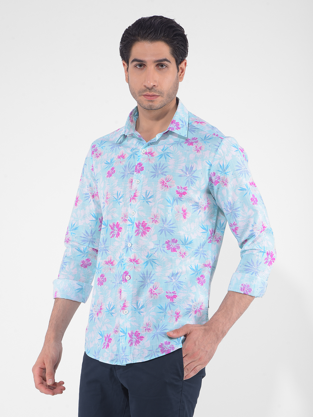 Numero Uno Men Floral Print Blue Shirt